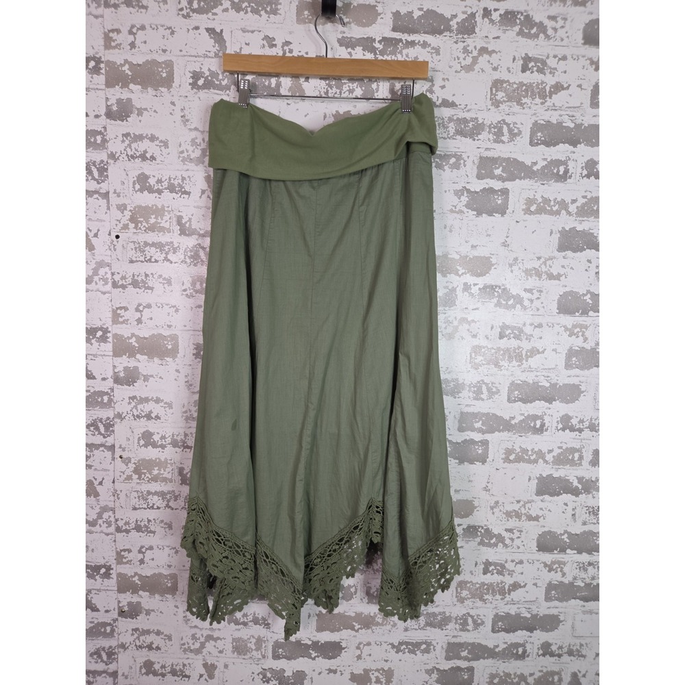 Boho Renaissance Green Maxi Skirt Crochet Lace Medium Festival Hippie Fairy